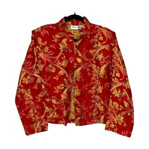 Chico's 2 Mandarin Collar Silk Blend Brocade Jacket Women Size L Art Deco Vtg
